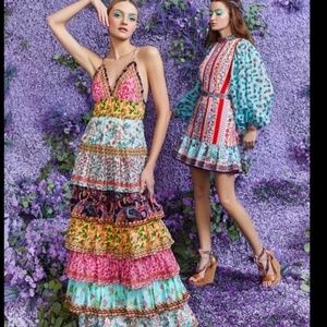 ALICE OLIVIA Imogene Tier Ruffle Maxi Floral Dress Meadow Magic 0